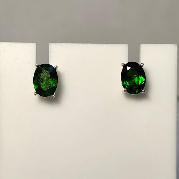 VTG 925 Real Natural Green Chrome Diopside Stud Earrings - Picture 4 of 9